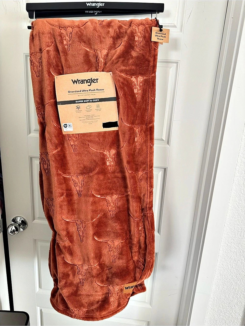 Wrangler burnt orange Oversized steer head Ultra Plush Throw NWT